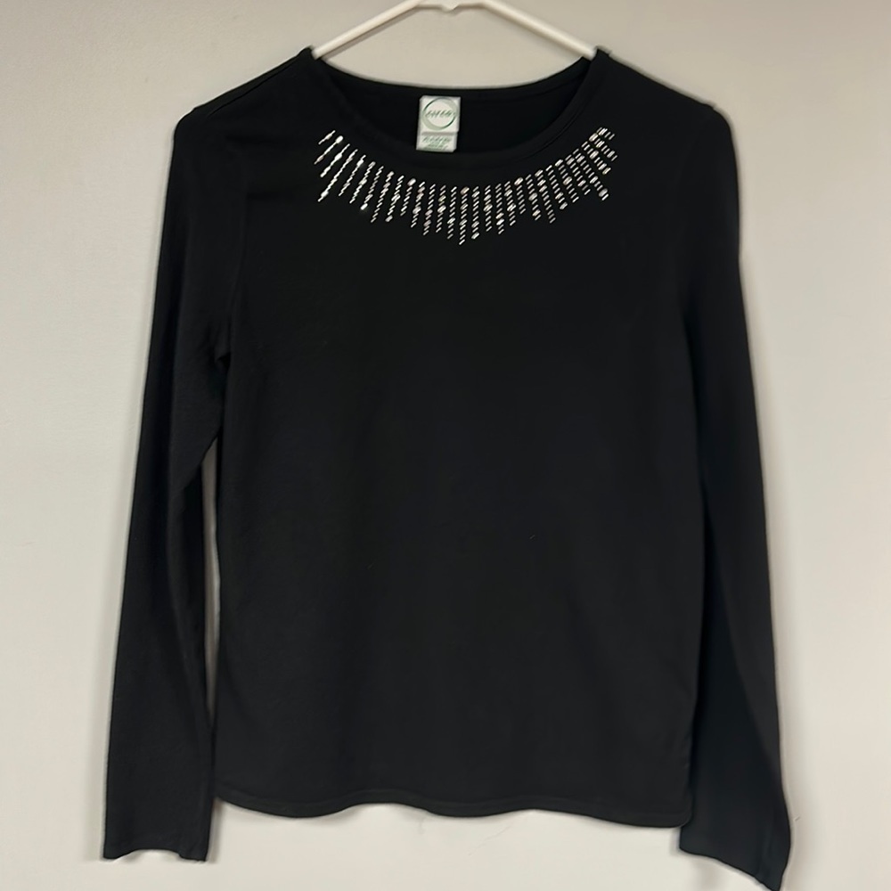 Girls Circo long sleeve tee shirt, black w/ rhinestone bling, XL (14/16)
